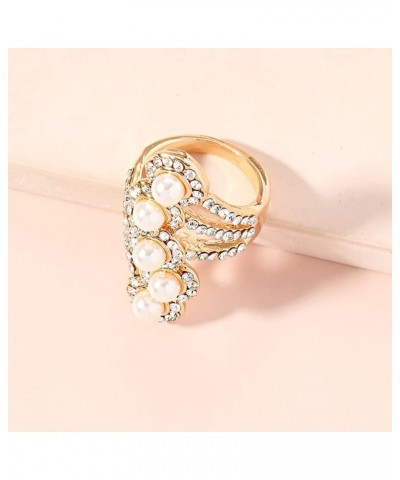 Boho Layered CZ Pearl Statement Ring for Women Girls Gold Plated Cubic Zirconia Imitation Pearls Finger Rings Comfort Fit Dai...