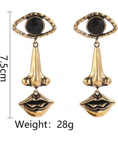 Unique Human Nose Eye Lip Shape Earrings Vintage Exaggerated Gold Evil Eye Dangle Long Drop Earrings for Women Girls antique ...