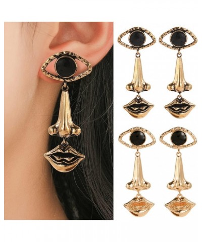 Unique Human Nose Eye Lip Shape Earrings Vintage Exaggerated Gold Evil Eye Dangle Long Drop Earrings for Women Girls antique ...