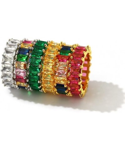 Cubic Zirconia Emerald Cut Eternity Ring Colorful Eternity Rainbow Ring Multi Color Gemstone Bands Ring Jewelry Gift Yellow 9...