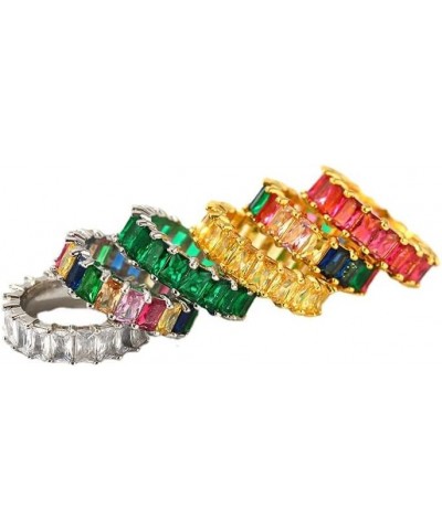 Cubic Zirconia Emerald Cut Eternity Ring Colorful Eternity Rainbow Ring Multi Color Gemstone Bands Ring Jewelry Gift Yellow 9...