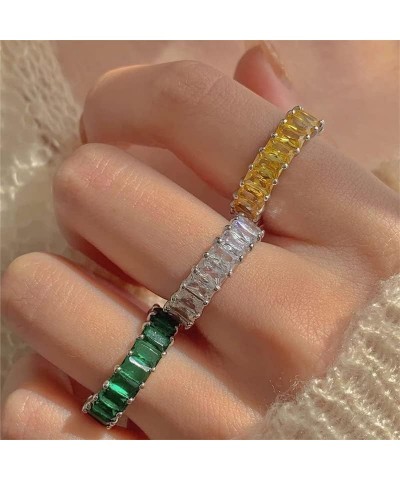 Cubic Zirconia Emerald Cut Eternity Ring Colorful Eternity Rainbow Ring Multi Color Gemstone Bands Ring Jewelry Gift Yellow 9...