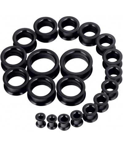 20pcs Tunnels Kit 2g-1" Silicone Ear Skin Gauges Plugs Ear Expander Stretching Set Thick Silicone - Black $9.17 Body Jewelry