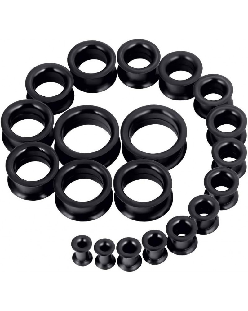 20pcs Tunnels Kit 2g-1" Silicone Ear Skin Gauges Plugs Ear Expander Stretching Set Thick Silicone - Black $9.17 Body Jewelry