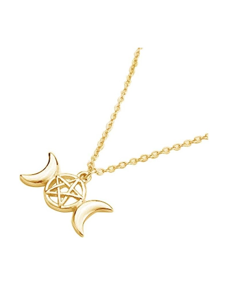 Triple Moon Goddess Pendant Necklace Pentacle Pentagram Wiccan Jewelry gold $7.94 Necklaces