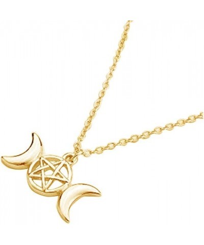 Triple Moon Goddess Pendant Necklace Pentacle Pentagram Wiccan Jewelry gold $7.94 Necklaces