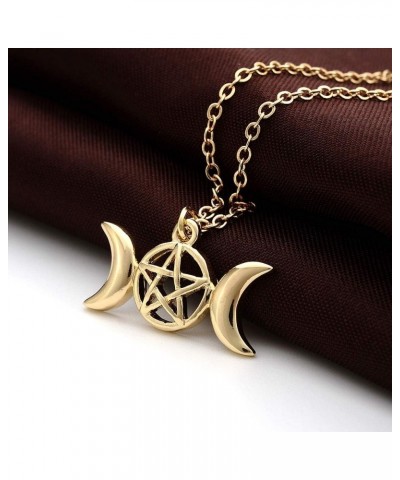 Triple Moon Goddess Pendant Necklace Pentacle Pentagram Wiccan Jewelry gold $7.94 Necklaces