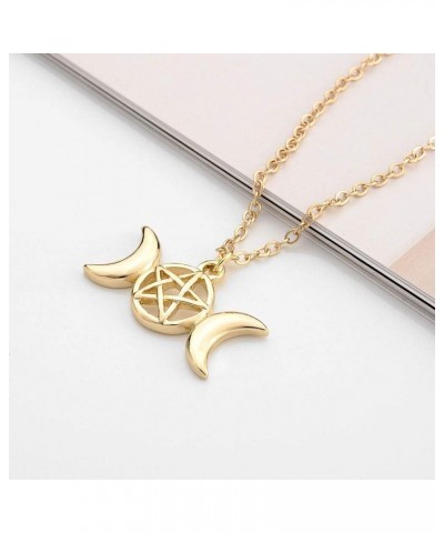 Triple Moon Goddess Pendant Necklace Pentacle Pentagram Wiccan Jewelry gold $7.94 Necklaces