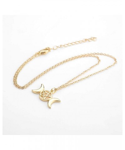 Triple Moon Goddess Pendant Necklace Pentacle Pentagram Wiccan Jewelry gold $7.94 Necklaces