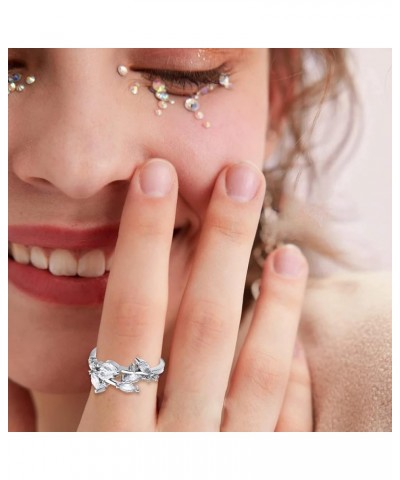 Leaf Ring for Women Dainty Zircon Ring Open Adjustable Knuckle Ring for Teen Girls Midi Ring Silver $6.75 Rings