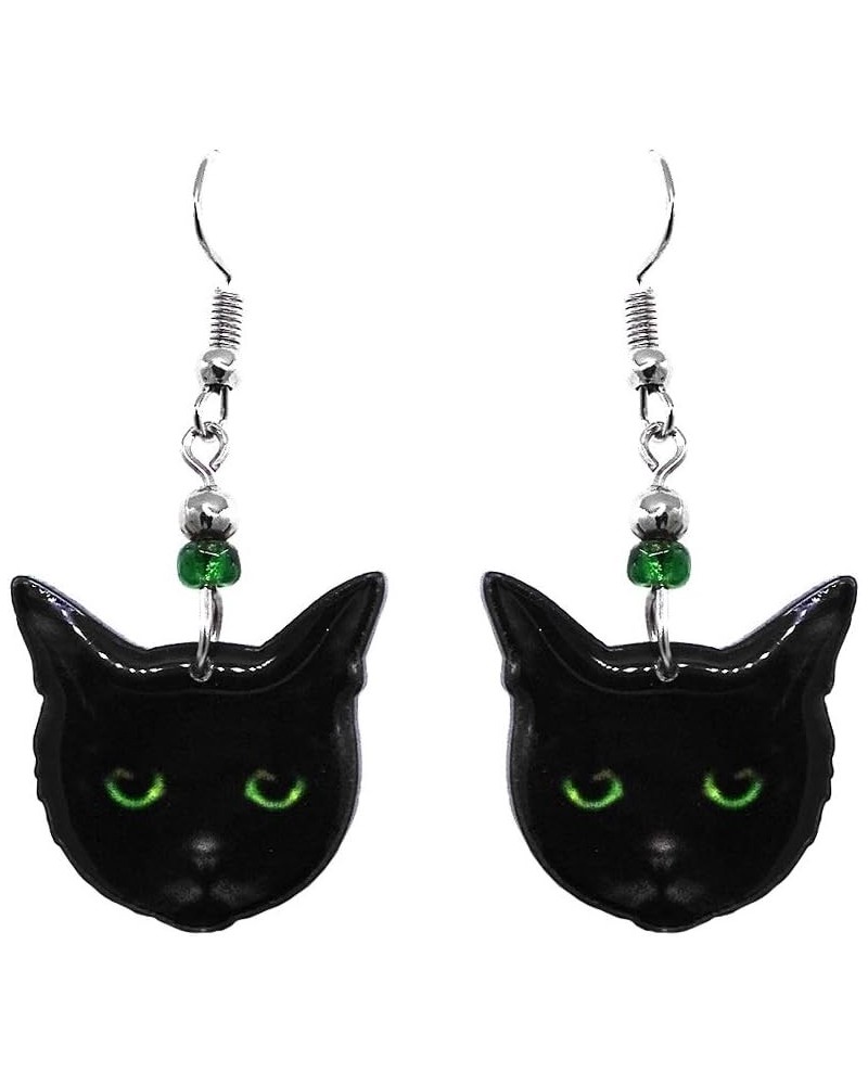 Cat Face Animal Graphic Dangle Earrings - Womens Fashion Handmade Jewelry Pet Lover Accessories Bombay/Black $11.99 Earrings