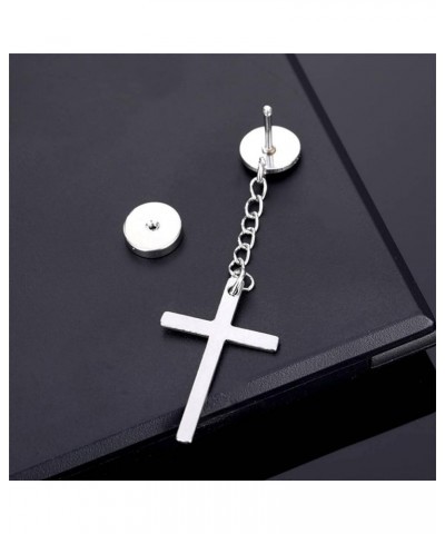 Steel Earrings For Women, Men Women Stainless Steel Barbell with Chain Cross Pendant Dangle Earrings Silver $9.17 Earrings