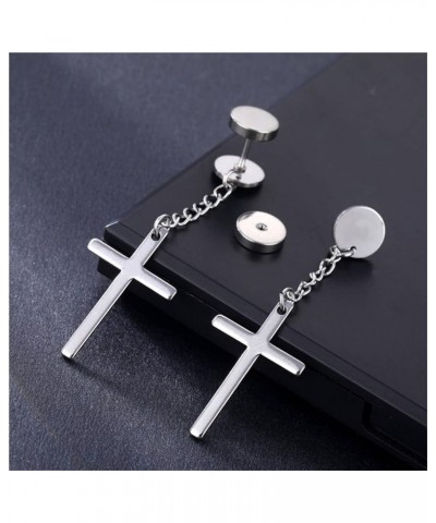 Steel Earrings For Women, Men Women Stainless Steel Barbell with Chain Cross Pendant Dangle Earrings Silver $9.17 Earrings