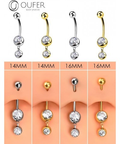 Titanium Belly Button Rings, Dangle Belly Piercing Jewelry, Internally Threaded Long Belly Rings, Clear CZ Navel Piercing Jew...