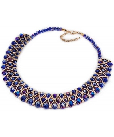 Crystal Statement Necklace Rhinestone Collar Choker with Extension Chain Jewelry Gifts for Women (Blue) Blue $18.00 Necklaces