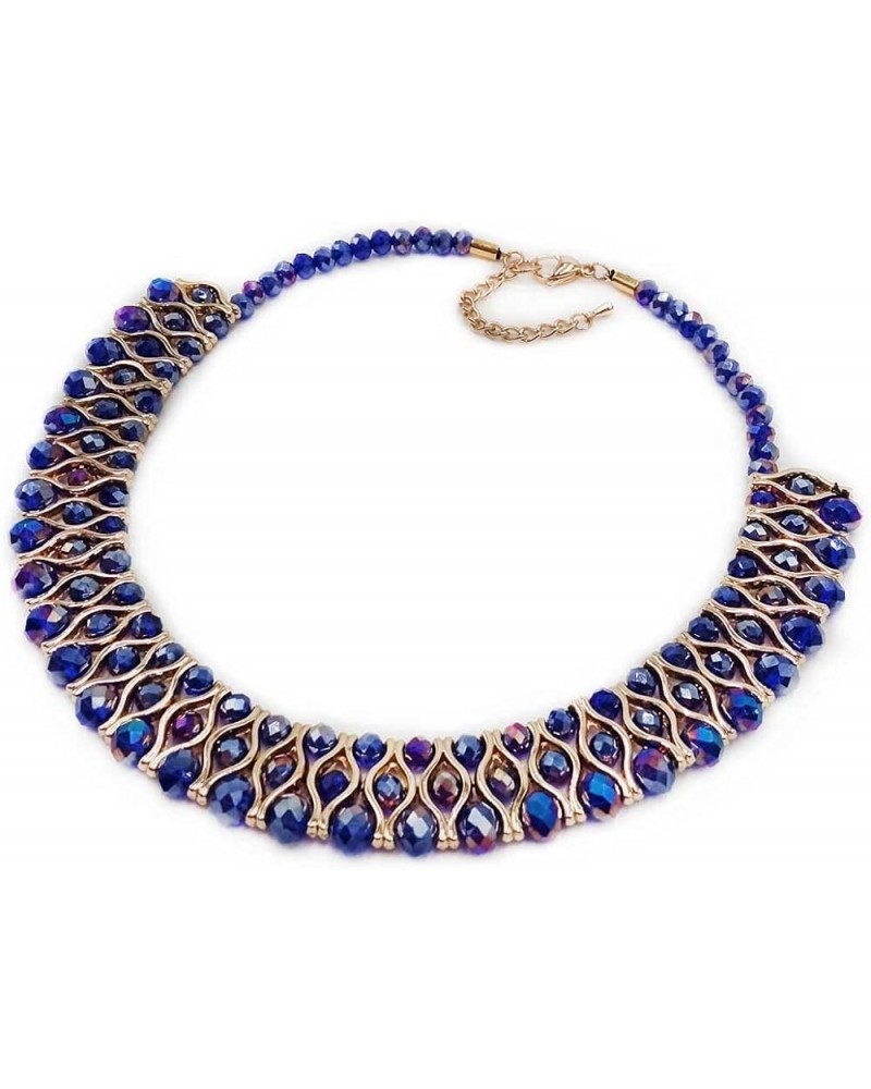 Crystal Statement Necklace Rhinestone Collar Choker with Extension Chain Jewelry Gifts for Women (Blue) Blue $18.00 Necklaces