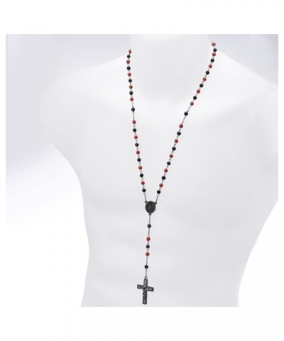 Rosary Red 6 mm Bead Gold and Black Tone Guadalupe & Jesus Cross 28" Necklace HR 600 BKBK / Red $7.01 Necklaces