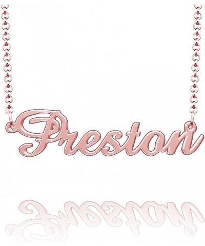 Customized Preston Name Necklace Stainless Steel Plated Custom Made of Last Name Gift for Family Font5-Rose Gold $9.89 Necklaces