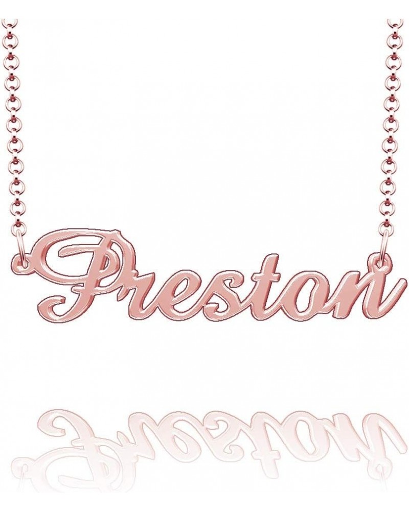 Customized Preston Name Necklace Stainless Steel Plated Custom Made of Last Name Gift for Family Font5-Rose Gold $9.89 Necklaces