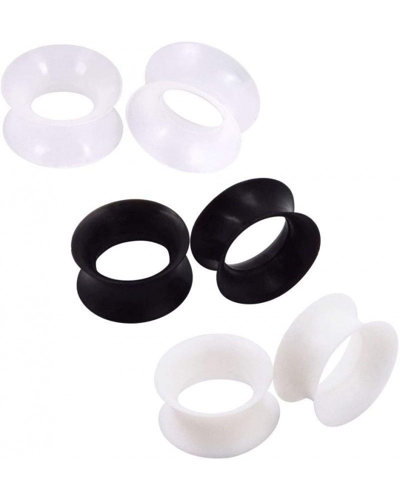 1 Pair/3Pairs Black/White/Transparent Soft Silicone Flexible Ear Skin Tunnels Plugs Expanders Gauges Hollow Body Piercing 2G-...