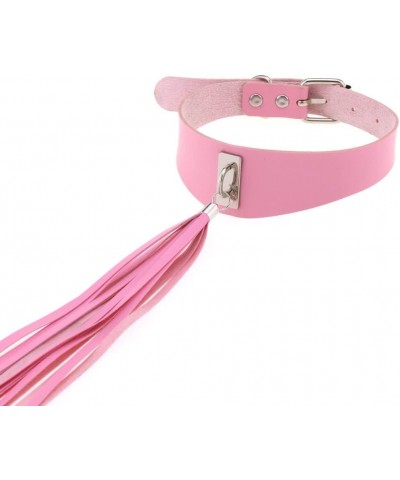 Multicolor PU Simulated Leather Long Tassel Collar Choker Necklace Curved Pink $7.27 Necklaces