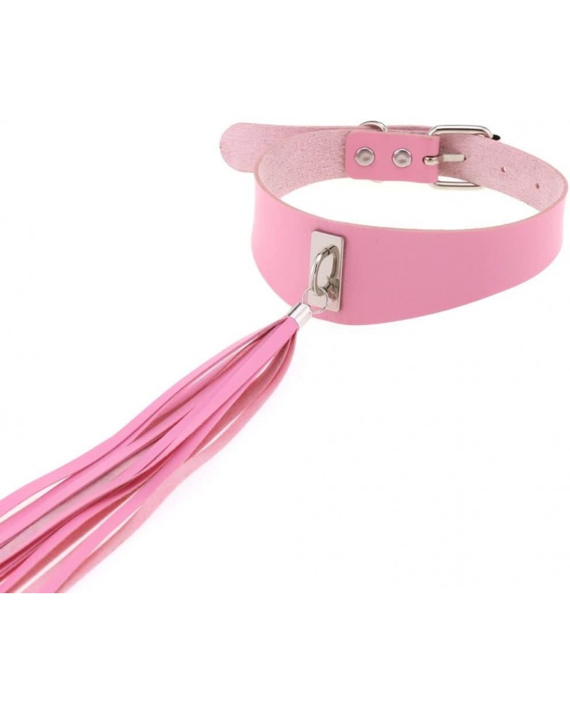 Multicolor PU Simulated Leather Long Tassel Collar Choker Necklace Curved Pink $7.27 Necklaces