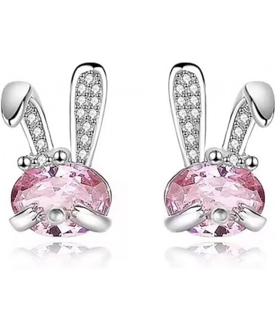 925 Sterling Silver Pink Crystal Rabbit Earrings Studs for Women Teen Girls Sparkling CZ Bunny Rabbit Studs Earrings $10.08 E...