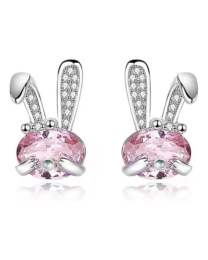 925 Sterling Silver Pink Crystal Rabbit Earrings Studs for Women Teen Girls Sparkling CZ Bunny Rabbit Studs Earrings $10.08 E...