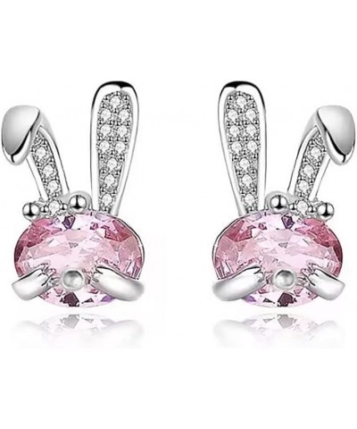 925 Sterling Silver Pink Crystal Rabbit Earrings Studs for Women Teen Girls Sparkling CZ Bunny Rabbit Studs Earrings $10.08 E...