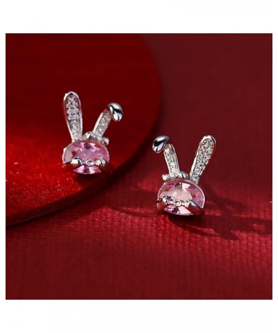 925 Sterling Silver Pink Crystal Rabbit Earrings Studs for Women Teen Girls Sparkling CZ Bunny Rabbit Studs Earrings $10.08 E...