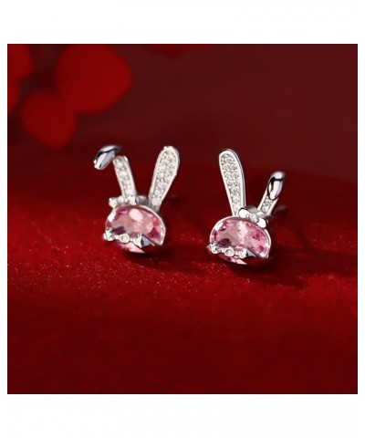 925 Sterling Silver Pink Crystal Rabbit Earrings Studs for Women Teen Girls Sparkling CZ Bunny Rabbit Studs Earrings $10.08 E...