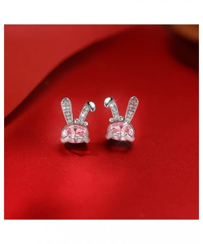 925 Sterling Silver Pink Crystal Rabbit Earrings Studs for Women Teen Girls Sparkling CZ Bunny Rabbit Studs Earrings $10.08 E...