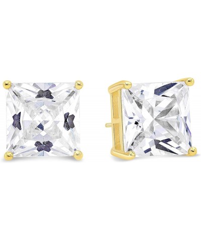 Sterling Silver & Yellow Gold Plated Sterling Silver Stud Earrings | Square Princess Cut CZ Cubic Zirconia for Women, Girls a...