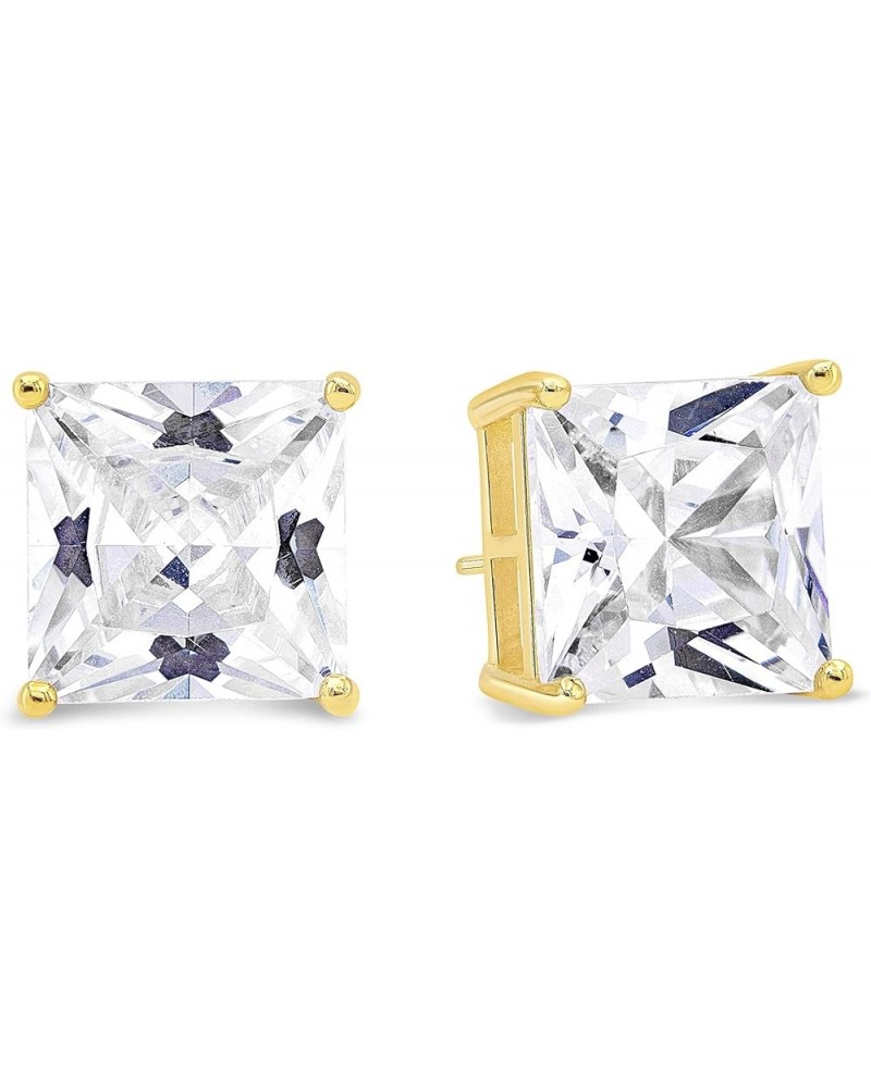 Sterling Silver & Yellow Gold Plated Sterling Silver Stud Earrings | Square Princess Cut CZ Cubic Zirconia for Women, Girls a...