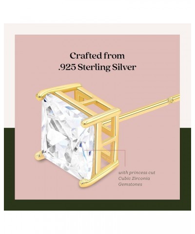 Sterling Silver & Yellow Gold Plated Sterling Silver Stud Earrings | Square Princess Cut CZ Cubic Zirconia for Women, Girls a...