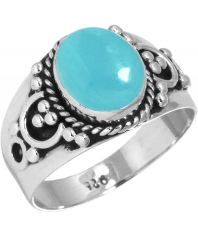 925 Sterling Silver Statement Ring for Women 8x10 Oval Gemstone Handmade Jewelry for Gift (99053_R) Blue Chalcedony $20.15 Rings