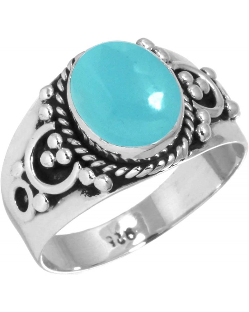 925 Sterling Silver Statement Ring for Women 8x10 Oval Gemstone Handmade Jewelry for Gift (99053_R) Blue Chalcedony $20.15 Rings