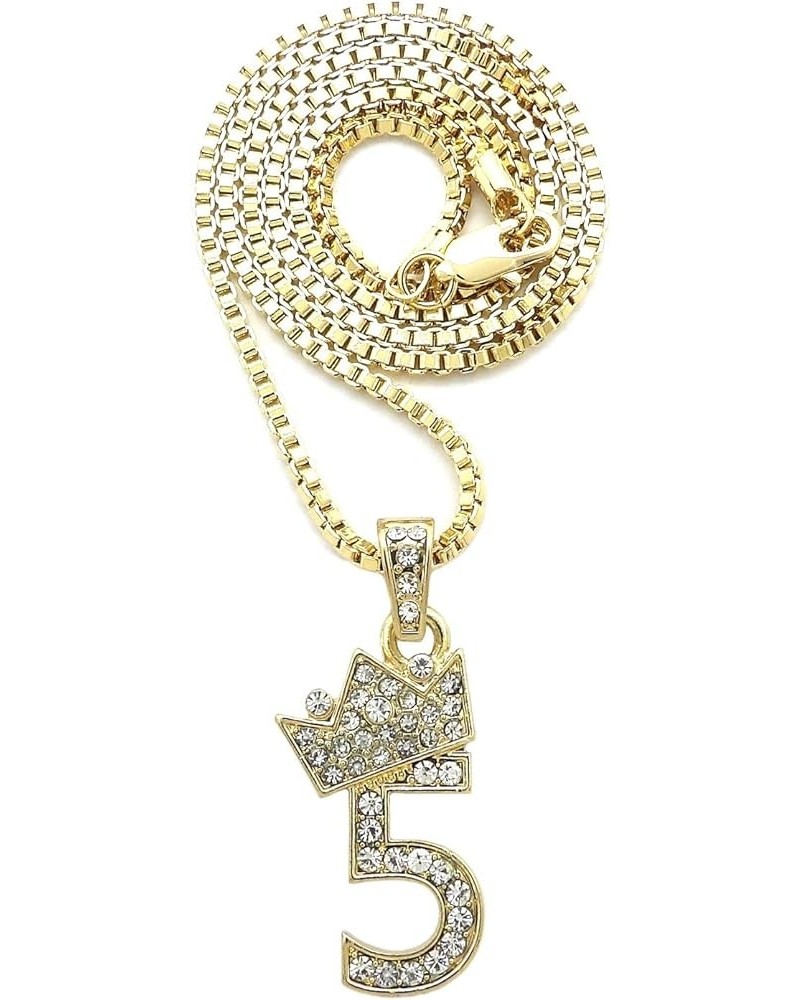 Pave Crown Tilted 1,2,3,4,5,6,7,8,9 Number Pendant 24" Box Chain Necklace in Gold Tone 5 - Gold (Smaller) $13.10 Necklaces