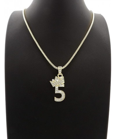 Pave Crown Tilted 1,2,3,4,5,6,7,8,9 Number Pendant 24" Box Chain Necklace in Gold Tone 5 - Gold (Smaller) $13.10 Necklaces