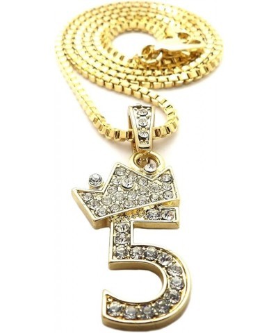 Pave Crown Tilted 1,2,3,4,5,6,7,8,9 Number Pendant 24" Box Chain Necklace in Gold Tone 5 - Gold (Smaller) $13.10 Necklaces