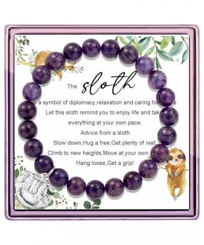 Sloth Gifts for Women Sloth Bracelet Sloth Jewelry Sloth Charm Purple Agate Beads Sloth Gifts for Girls Purple sloth gifts $1...