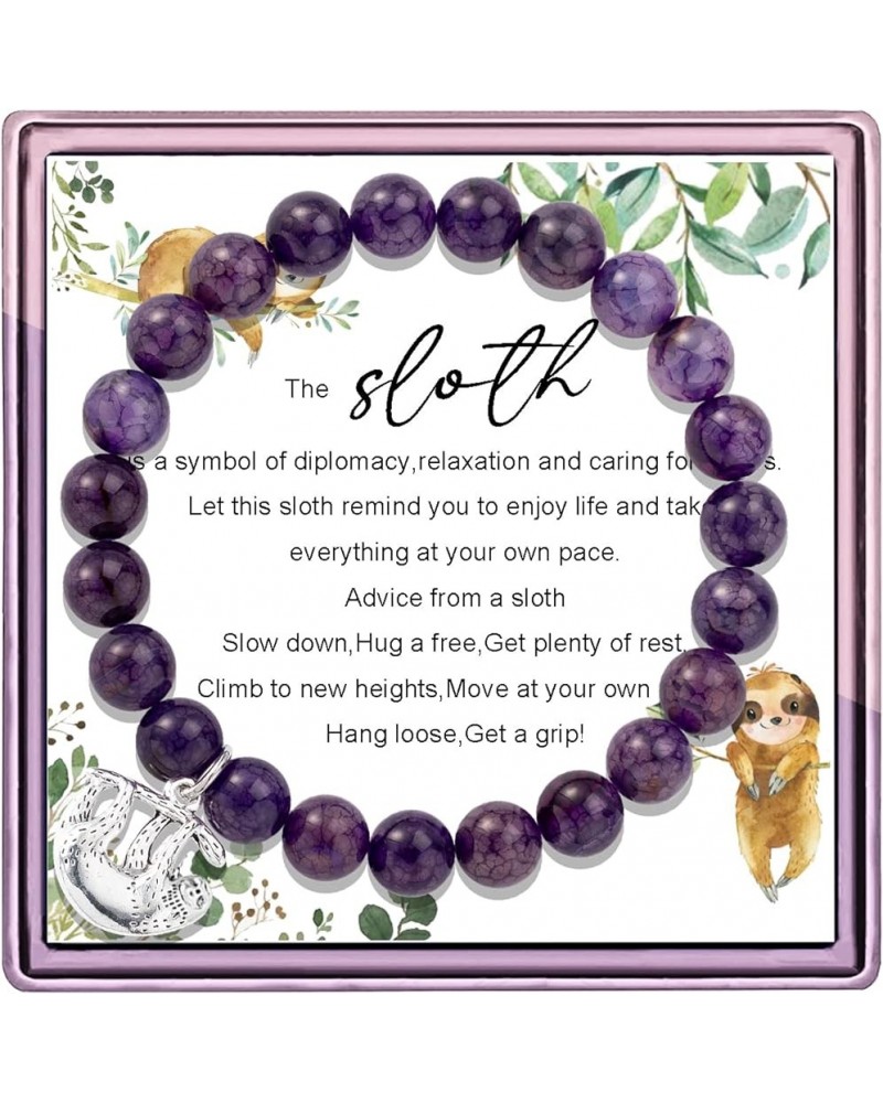 Sloth Gifts for Women Sloth Bracelet Sloth Jewelry Sloth Charm Purple Agate Beads Sloth Gifts for Girls Purple sloth gifts $1...