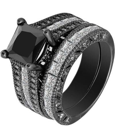 2Pcs Women Zircon Rings Set Square Cut Cubic Zirconia Engagement Rings Bridal Wedding Bands for Her (Black, 6) Black-c 5 $5.3...
