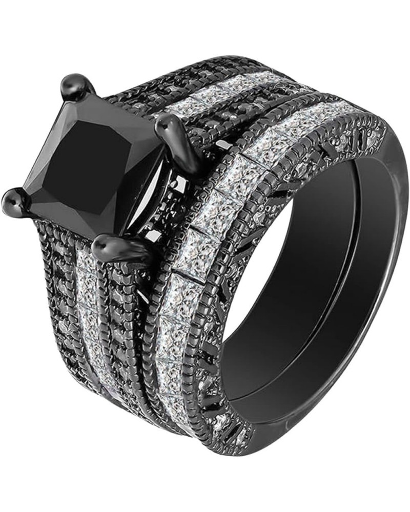 2Pcs Women Zircon Rings Set Square Cut Cubic Zirconia Engagement Rings Bridal Wedding Bands for Her (Black, 6) Black-c 5 $5.3...