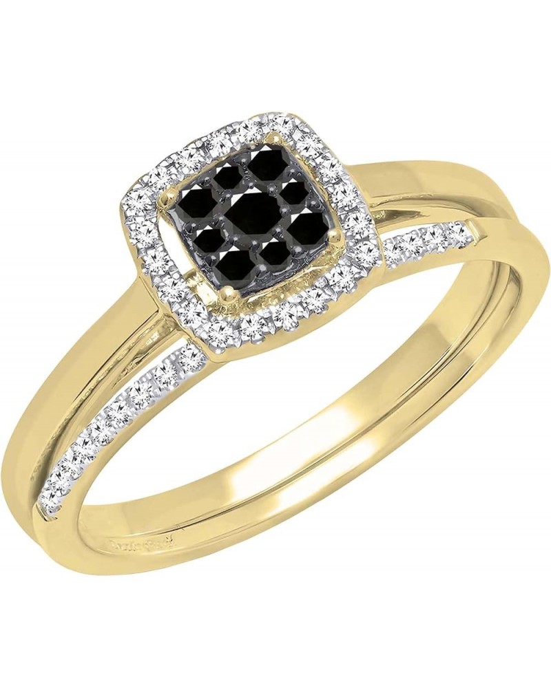 0.30 Carat Round Black & White Diamond Square Cluster Wedding Ring Set for Women in 10K Gold 6.5 Yellow Gold $192.34 Sets