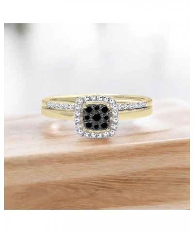 0.30 Carat Round Black & White Diamond Square Cluster Wedding Ring Set for Women in 10K Gold 6.5 Yellow Gold $192.34 Sets