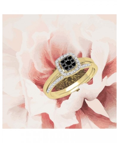 0.30 Carat Round Black & White Diamond Square Cluster Wedding Ring Set for Women in 10K Gold 6.5 Yellow Gold $192.34 Sets