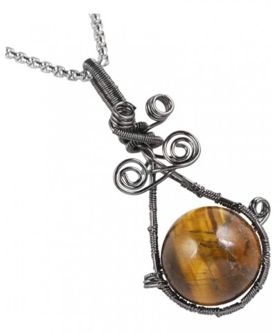 Wire Wrapped Round Healing Crystal Stone Necklace Chakra Symbol Bead Pendant with Chain Brown $13.19 Necklaces