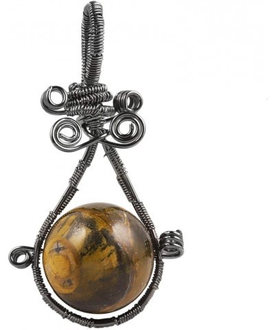 Wire Wrapped Round Healing Crystal Stone Necklace Chakra Symbol Bead Pendant with Chain Brown $13.19 Necklaces