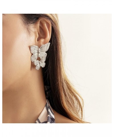 1 Pair Butterfly Earrings Everyday Wear Chic European-and-American Style Earrings Silver $3.56 Earrings